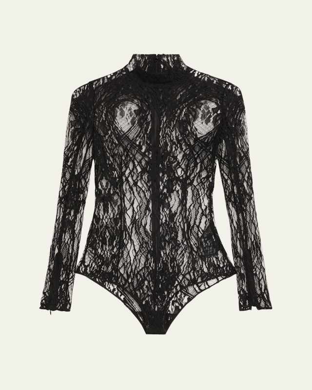 Turtleneck Lace Long-Sleeve Bodysuit